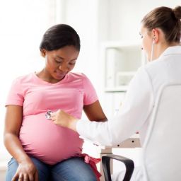 Pregnant patient being seen by doctor